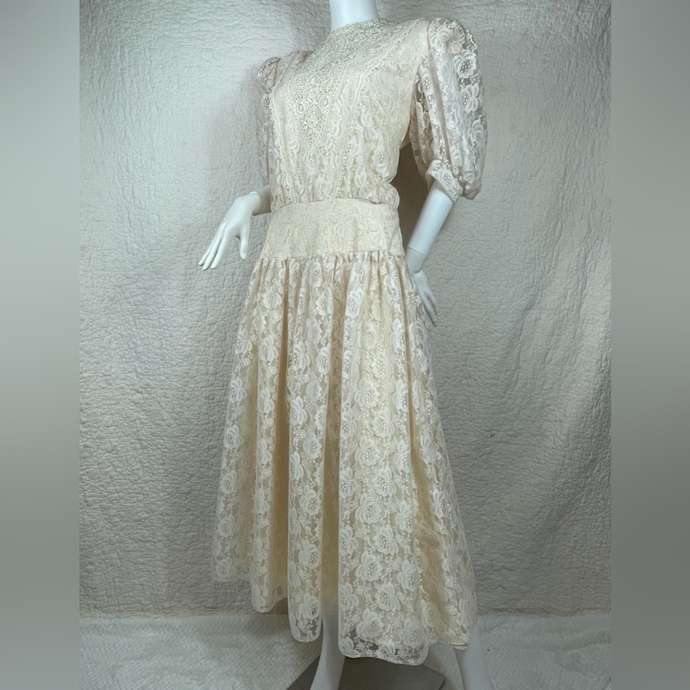 Jessica McClintock Cream Asymmetrical Puff Sleeve Sundress